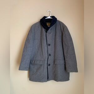 Cresco Vintage Coat Heavy gray Wool? Coat Faux Fur Lining Retro Urban Size 42